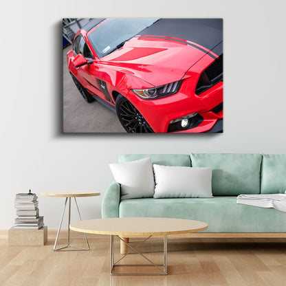 Ford Mustang Detay - Kırmızı Spor Otomobil Tasarımı Kanvas Tablo