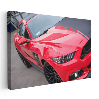 Ford Mustang Detay - Kırmızı Spor Otomobil Tasarımı Kanvas Tablo