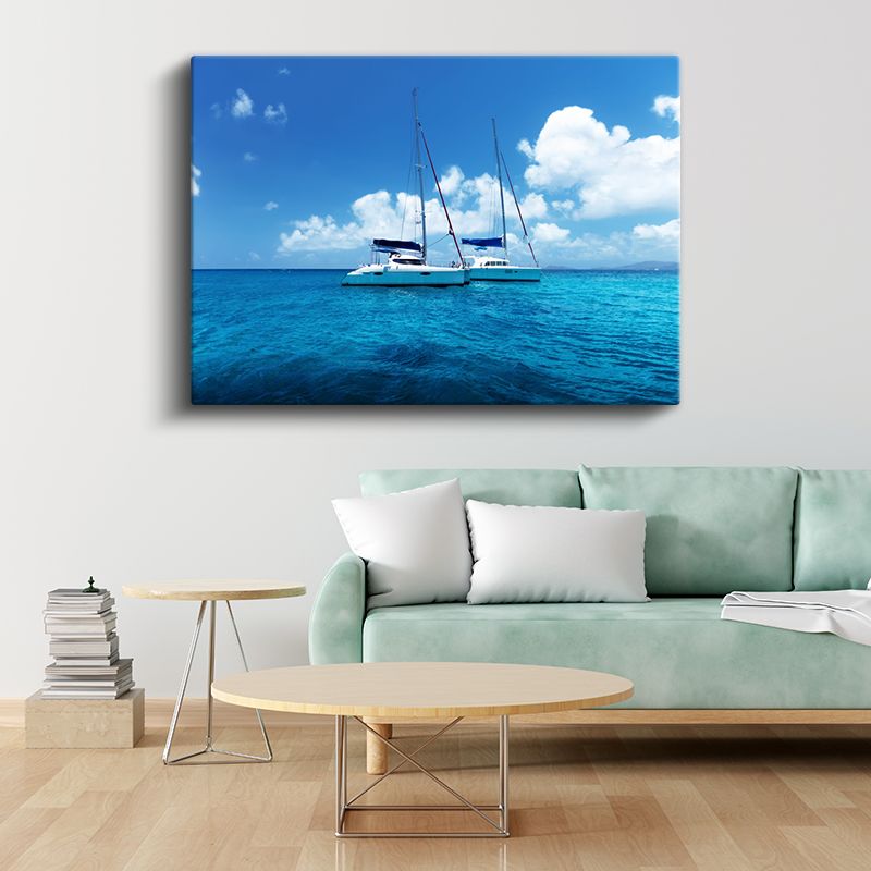Katamaran Yelkenli - Turkuaz Sularda İkiz Gövde Kanvas Tablo