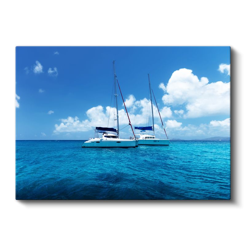 Katamaran Yelkenli - Turkuaz Sularda İkiz Gövde Kanvas Tablo