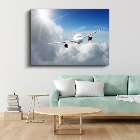 Yolcu Uçağı - Güneş Işığında Gökyüzü Yolculuğu Kanvas Tablo