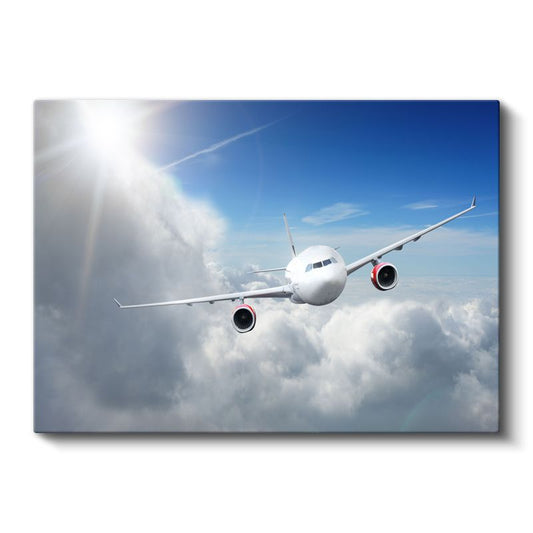 Yolcu Uçağı - Güneş Işığında Gökyüzü Yolculuğu Kanvas Tablo