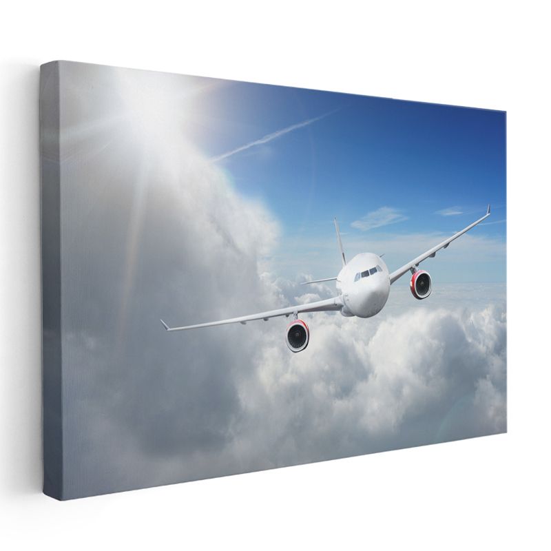 Yolcu Uçağı - Güneş Işığında Gökyüzü Yolculuğu Kanvas Tablo