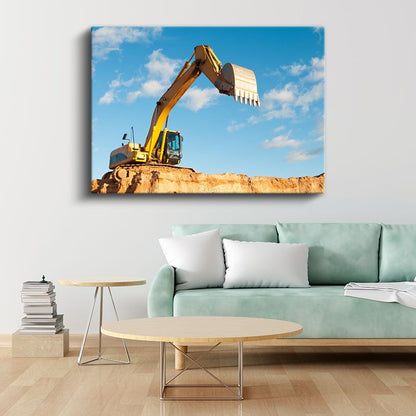 Ekskavatör - Toprak Yığınında Çalışan İş Makinesi Kanvas Tablo