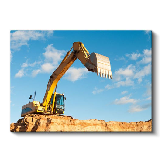 Ekskavatör - Toprak Yığınında Çalışan İş Makinesi Kanvas Tablo