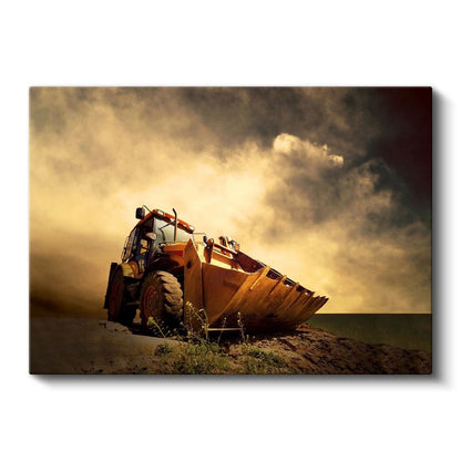 Caterpillar Kepçe - Gün Batımında İş Makinesi Kanvas Tablo
