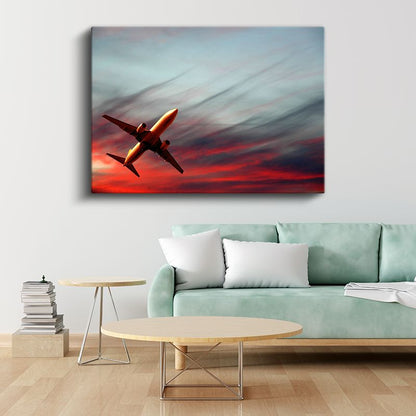 Airbus A320 - Kızıl Gökyüzünde Yolculuk Kanvas Tablo
