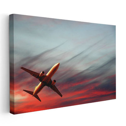 Airbus A320 - Kızıl Gökyüzünde Yolculuk Kanvas Tablo