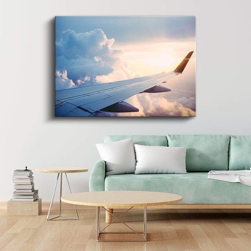 Uçak Kanadı - Gün Batımında Yüksek İrtifa Kanvas Tablo