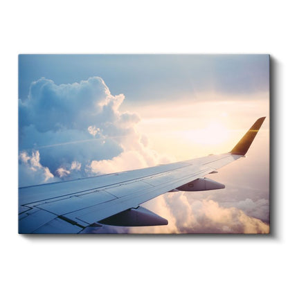 Uçak Kanadı - Gün Batımında Yüksek İrtifa Kanvas Tablo