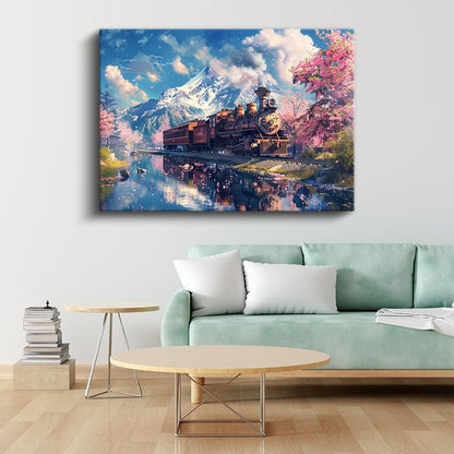 Buharlı Tren - Dağ Manzarasında Nostaljik Yolculuk Kanvas Tablo