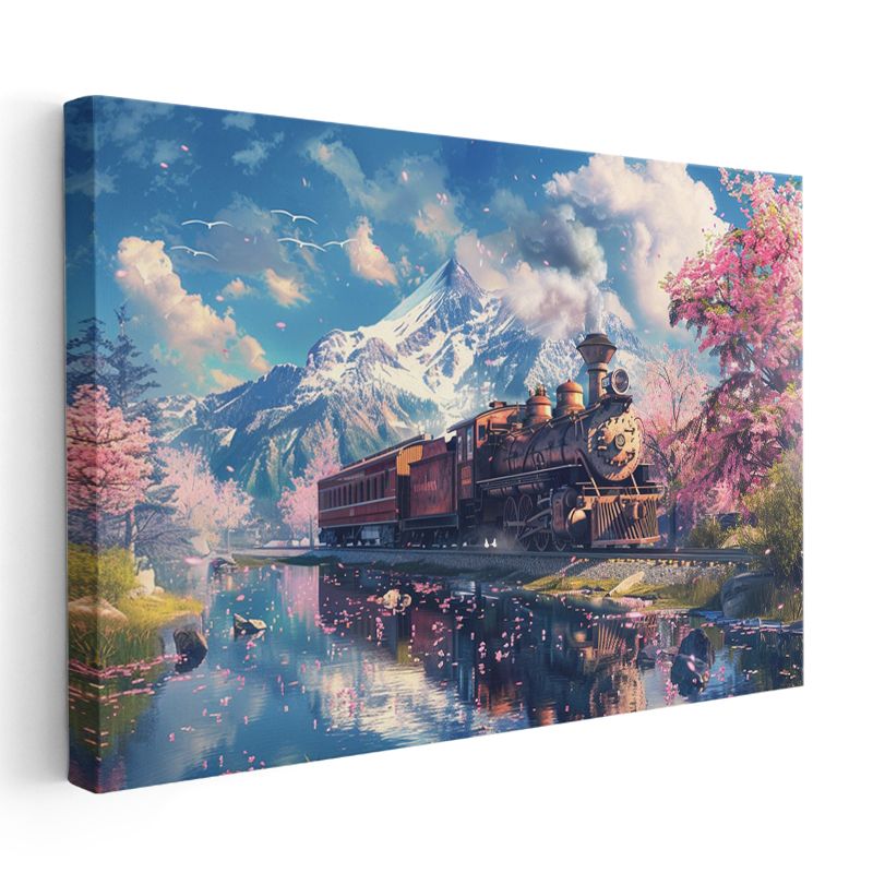Buharlı Tren - Dağ Manzarasında Nostaljik Yolculuk Kanvas Tablo