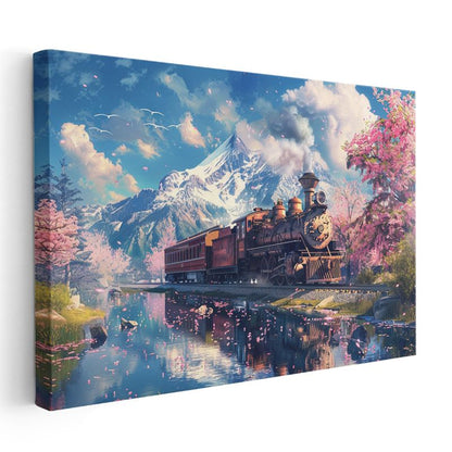 Buharlı Tren - Dağ Manzarasında Nostaljik Yolculuk Kanvas Tablo