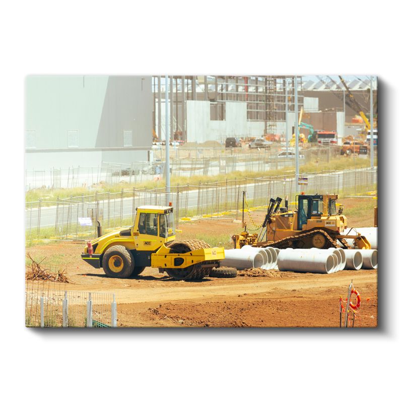 İş Makineleri - İnşaat Sahasında Çalışan Silindirler Kanvas Tablo