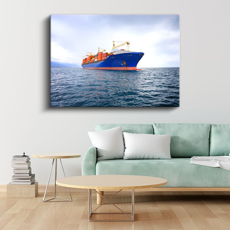 Konteyner Gemisi - Okyanus Üzerinde Yük Taşıyan Mavi Gemi Kanvas Tablo