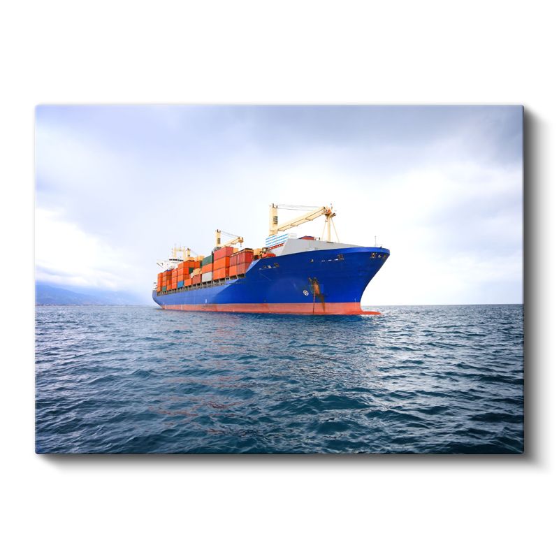 Konteyner Gemisi - Okyanus Üzerinde Yük Taşıyan Mavi Gemi Kanvas Tablo