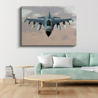 F-16 Savaş Uçağı - Havada Görev Başında Askeri Jet Kanvas Tablo
