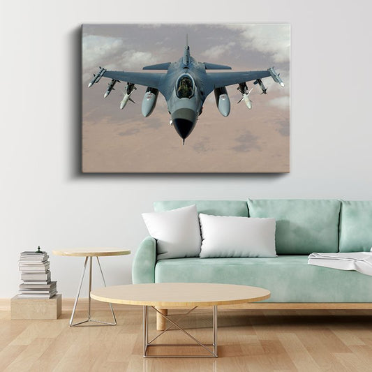 F-16 Savaş Uçağı - Havada Görev Başında Askeri Jet Kanvas Tablo