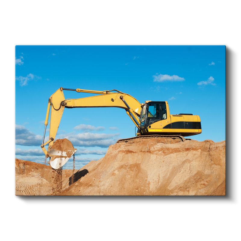 Ekskavatör - İnşaat Sahasında Çalışan Sarı İş Makinesi Kanvas Tablo
