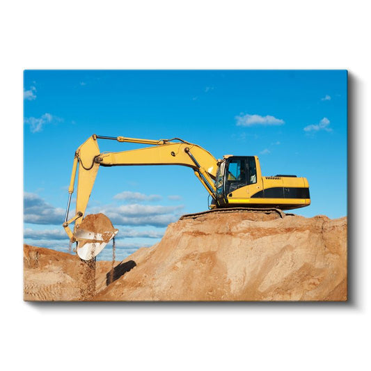 Ekskavatör - İnşaat Sahasında Çalışan Sarı İş Makinesi Kanvas Tablo