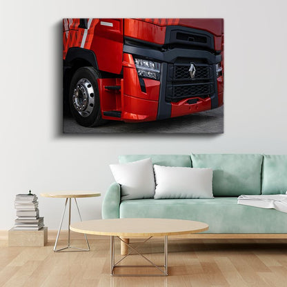 Renault Kamyon - Kırmızı Tır Ön Detay Kanvas Tablo