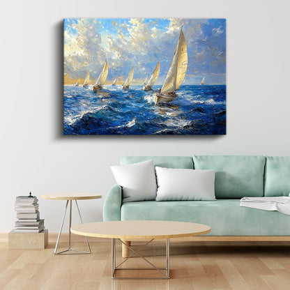 Yelkenli Tekneler - Deniz Yarışı Kanvas Tablo