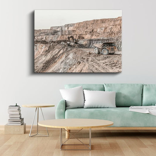 Maden Kamyonu ve İş Makinesi - Endüstriyel Taşıt Manzarası Kanvas Tablo