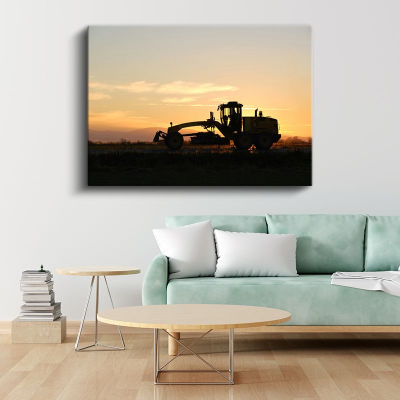Greyder Silüeti - Gün Batımında İş Makinesi Kanvas Tablo