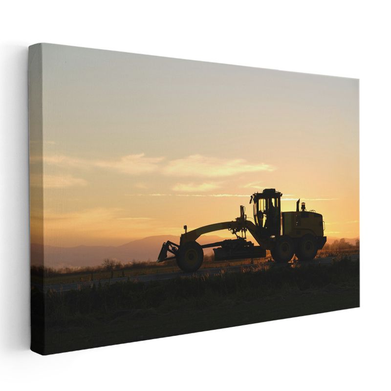 Greyder Silüeti - Gün Batımında İş Makinesi Kanvas Tablo