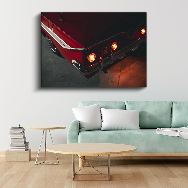 Chevrolet Impala - Kırmızı Stop Lambalı Klasik Amerikan Arabası Kanvas Tablo