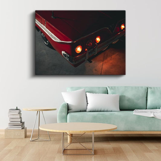 Chevrolet Impala - Kırmızı Stop Lambalı Klasik Amerikan Arabası Kanvas Tablo