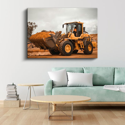 Volvo Kepçe - İnşaat Sahasında İş Makinesi Kanvas Tablo