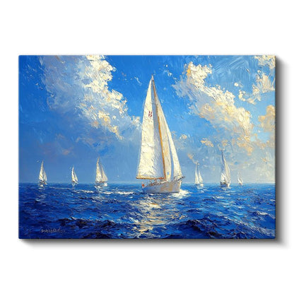 Yelkenli Tekne - Mavi Denizde Beyaz Yelkenler Kanvas Tablo