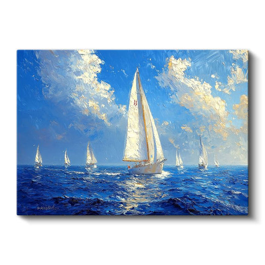 Yelkenli Tekne - Mavi Denizde Beyaz Yelkenler Kanvas Tablo