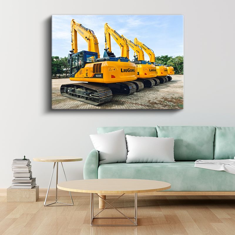 Liugong Ekskavatör Filosu - Sarı İş Makineleri Dizisi Kanvas Tablo
