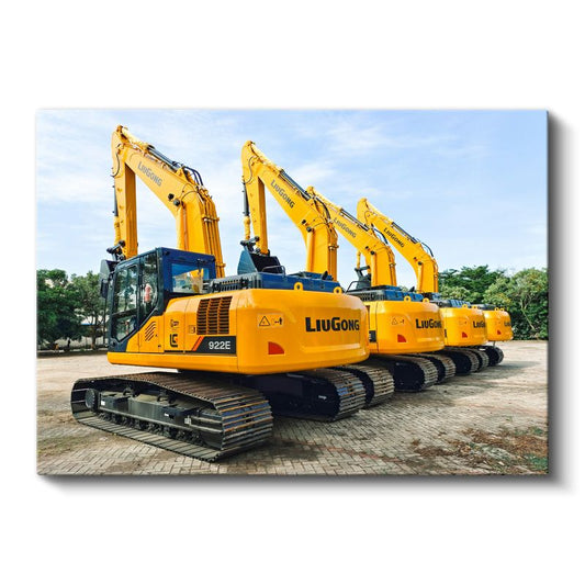 Liugong Ekskavatör Filosu - Sarı İş Makineleri Dizisi Kanvas Tablo
