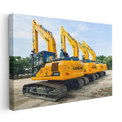 Liugong Ekskavatör Filosu - Sarı İş Makineleri Dizisi Kanvas Tablo