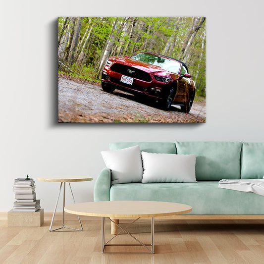 Ford Mustang GT - Bahar Ormanında Kırmızı Spor Araba Kanvas Tablo