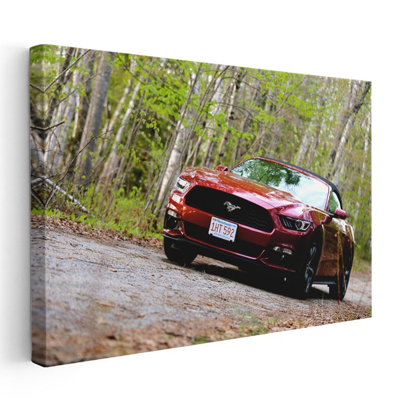 Ford Mustang GT - Bahar Ormanında Kırmızı Spor Araba Kanvas Tablo