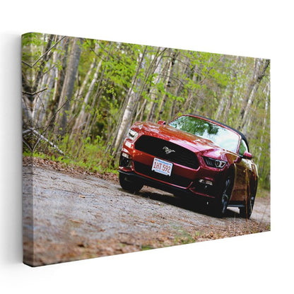 Ford Mustang GT - Bahar Ormanında Kırmızı Spor Araba Kanvas Tablo