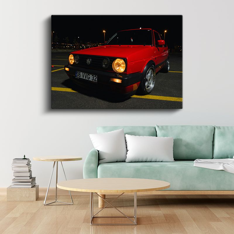 Volkswagen Golf - Kırmızı Klasik Alman Hatchback Kanvas Tablo