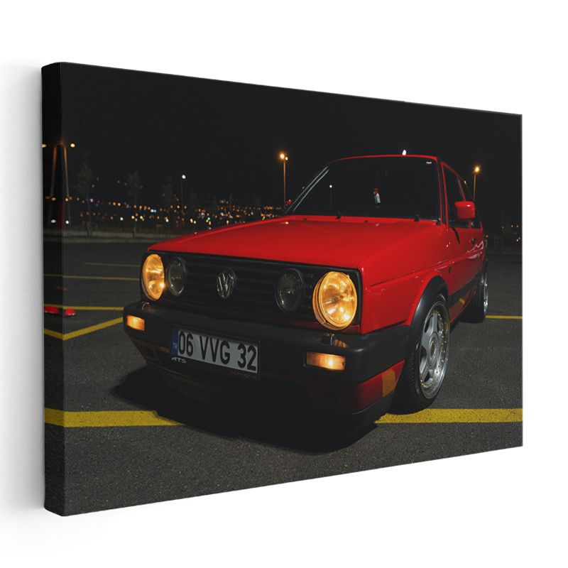 Volkswagen Golf - Kırmızı Klasik Alman Hatchback Kanvas Tablo