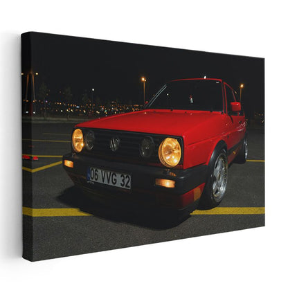 Volkswagen Golf - Kırmızı Klasik Alman Hatchback Kanvas Tablo