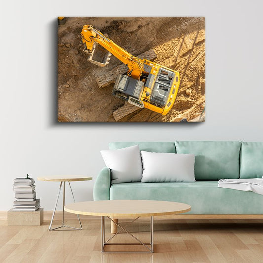 Ekskavatör - Sarı İş Makinesi Çalışma Anı Kanvas Tablo