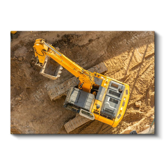 Ekskavatör - Sarı İş Makinesi Çalışma Anı Kanvas Tablo