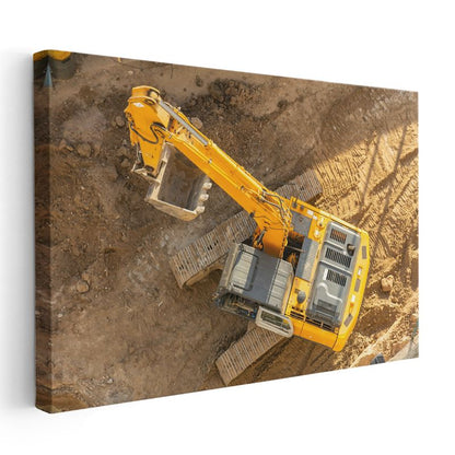 Ekskavatör - Sarı İş Makinesi Çalışma Anı Kanvas Tablo