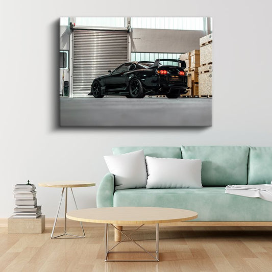 Toyota Supra - Siyah Modifiyeli Japon Spor Otomobil Arka Görünüm Kanvas Tablo