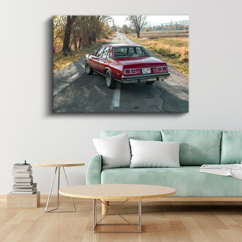 Chevrolet Nova - Kırmızı Klasik Amerikan Sedan Kanvas Tablo