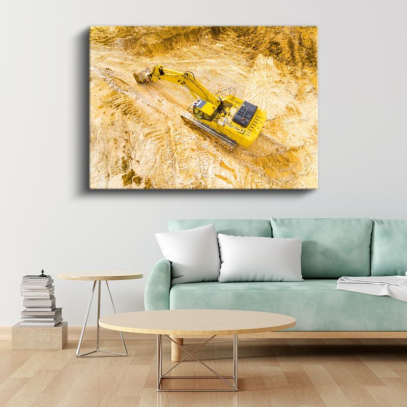 Sarı Ekskavatör - İnşaat Sahası Kanvas Tablo