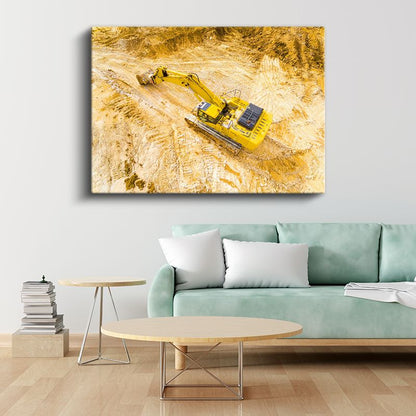 Sarı Ekskavatör - İnşaat Sahası Kanvas Tablo